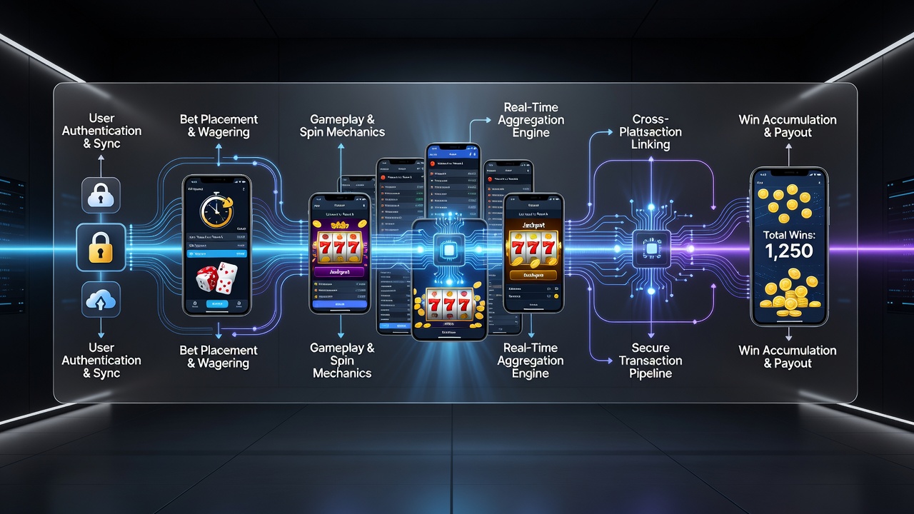 User interface screenshot illustrating cross-platform reward accumulation between mobile sports bets and casino sessions