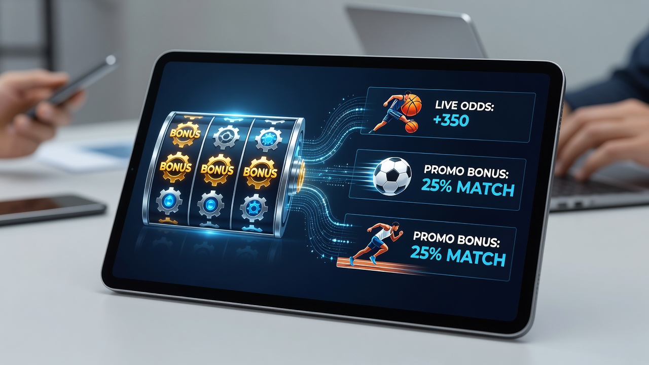 Mobile app interface displaying linked slot bonuses and sports betting promotions on a smartphone screen