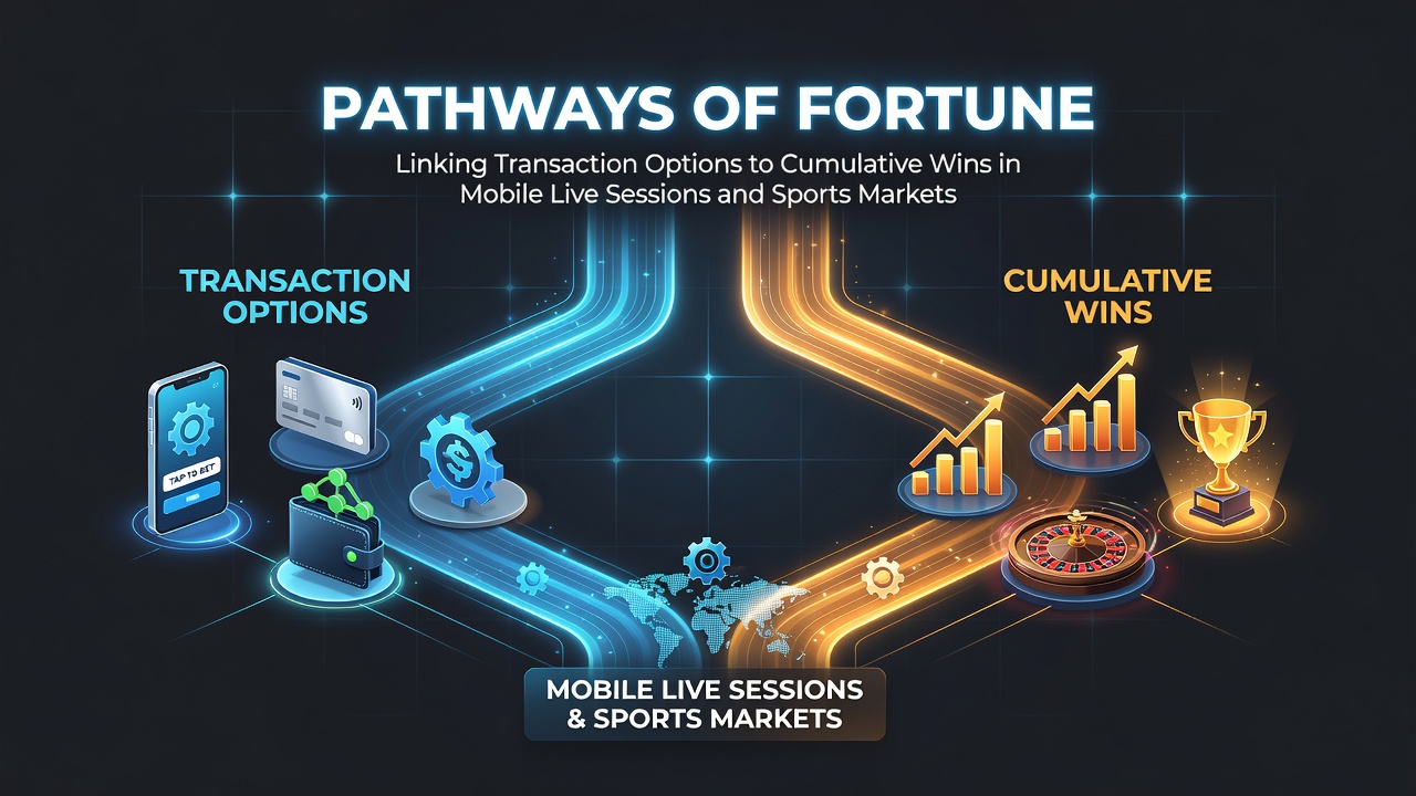Mobile device displaying live casino sessions alongside sports betting markets with transaction pathways highlighted